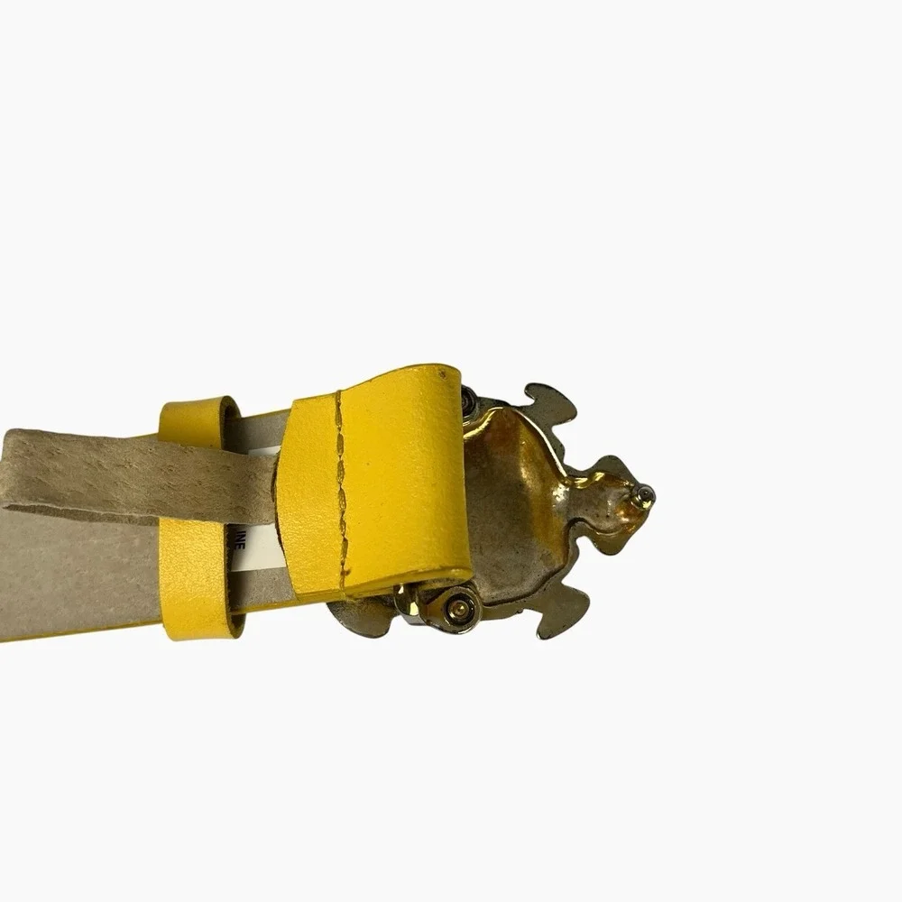 Another Line Womens Yellow Leather Belt Medium Gold Turtle Buckle Boho